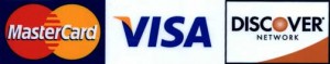 We Accept Mastercard, Visa and Discover